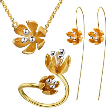 Handmade Gold Silver Two - tone Lotus Flower Jewelry Set - LaVie Jewelery