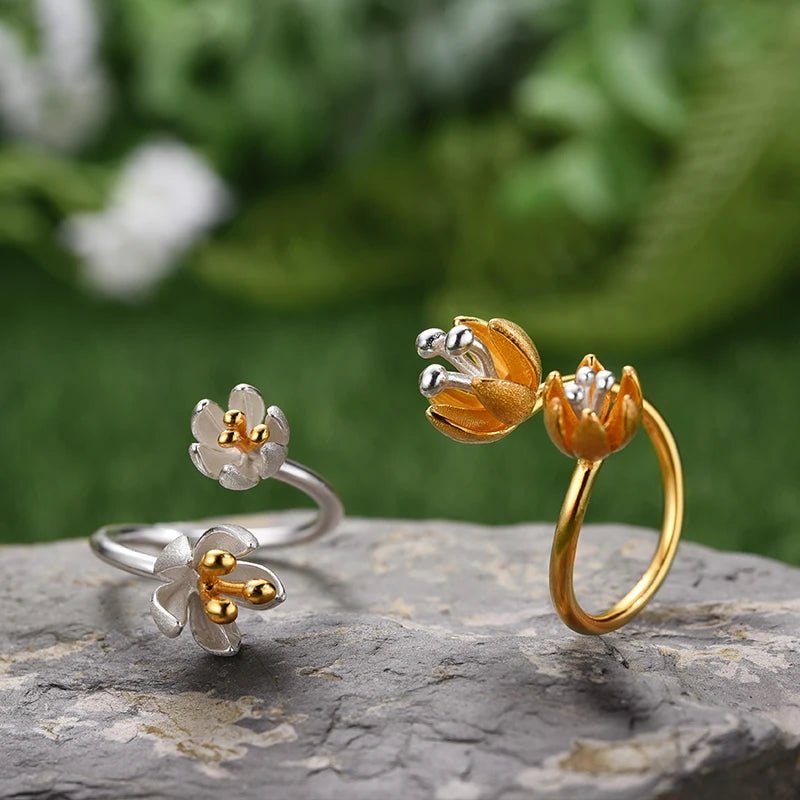 Handmade Gold Silver Two - tone Lotus Flower Jewelry Set - LaVie Jewelery