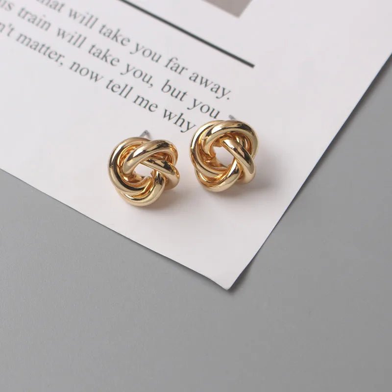 Gold Color Tiny Twist Metal Stud Earrings - LaVie Jewelery