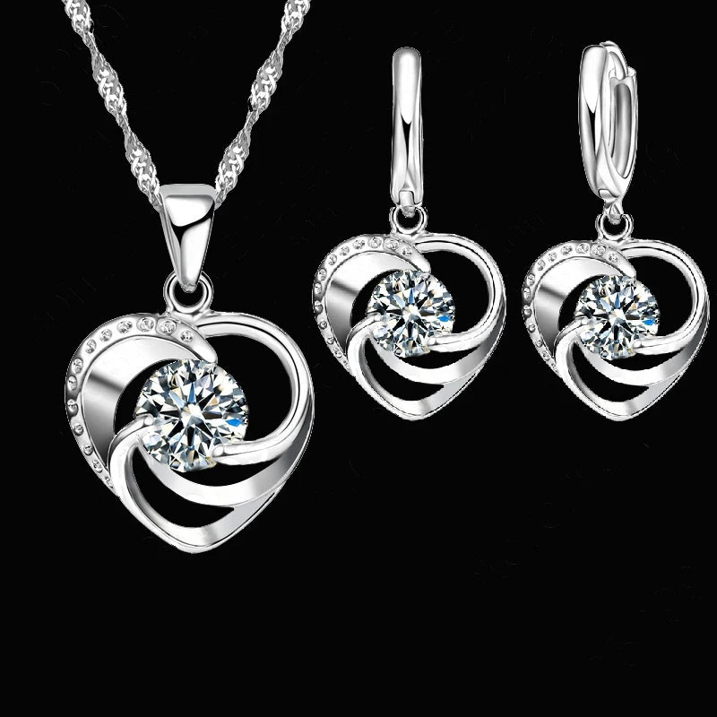 925 Sterling Silver Long Chain Necklace Earrings Set - LaVie Jewelery