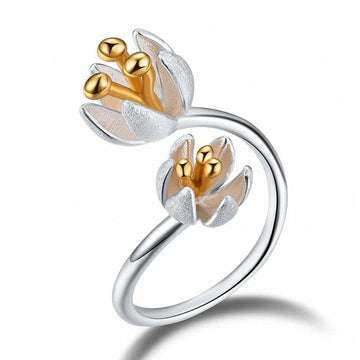 Handmade Gold Silver Two - tone Lotus Flower Jewelry Set - LaVie Jewelery