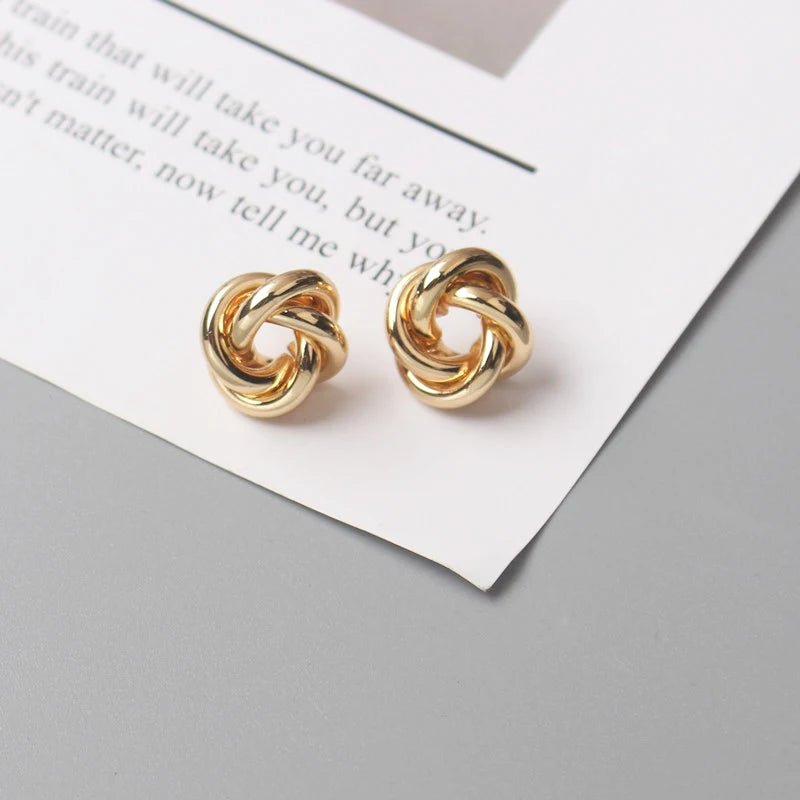 Gold Color Tiny Twist Metal Stud Earrings - LaVie Jewelery