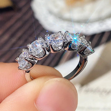 925 Sterling Silver Single Row Elegant Crystal Moissanite Rings - LaVie Jewelery