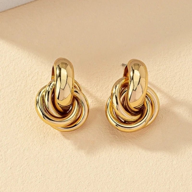 Gold Silver Retro Stud Fashion Round Double Ring Earrings - LaVie Jewelery