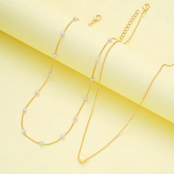 14K Gold Plated Heart Pearl Pendant Jewelery Sets - LaVie Jewelery