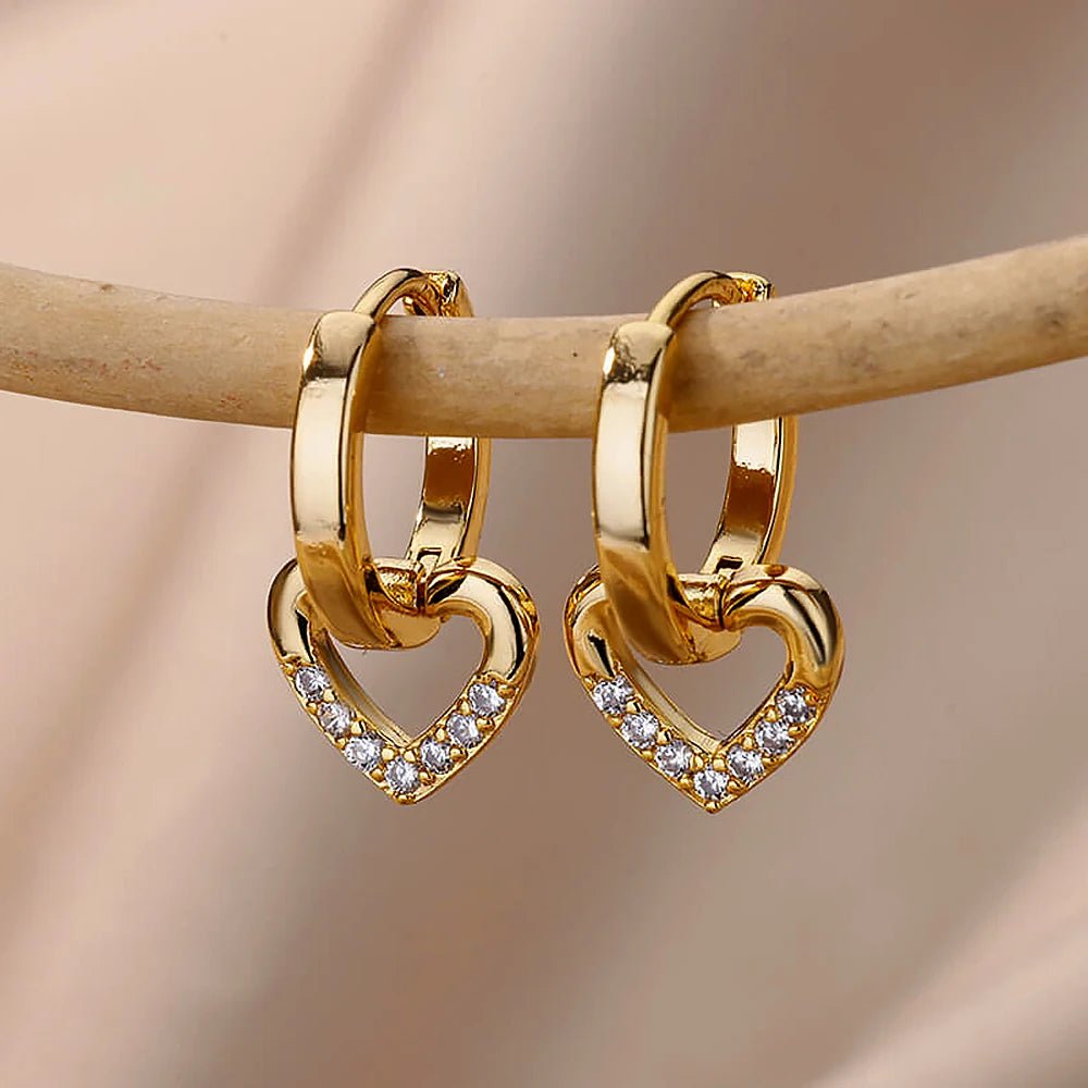 Stainless Steel Gold Silver Color Zircon Heart Earrings - LaVie Jewelery