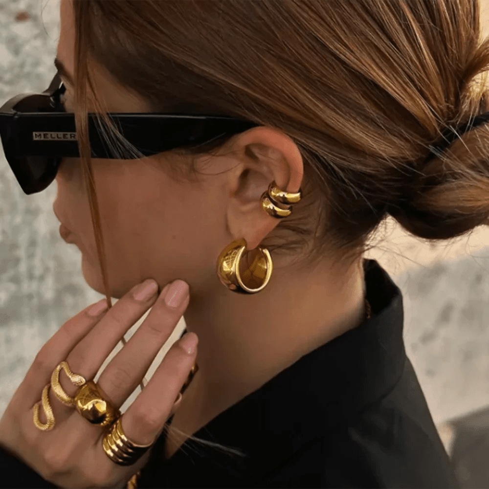 Stylish Metallic Gold Silver Color Earrings - LaVie Jewelery