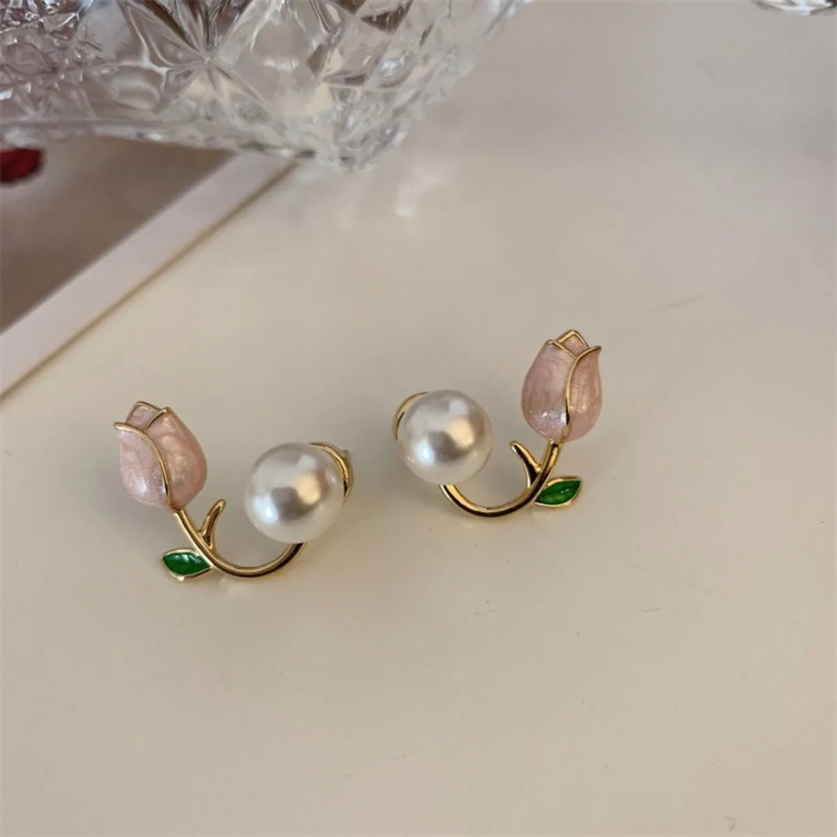 French Tulip Flower Pearl Stud Earrings Pearl Earrings - LaVie Jewelery
