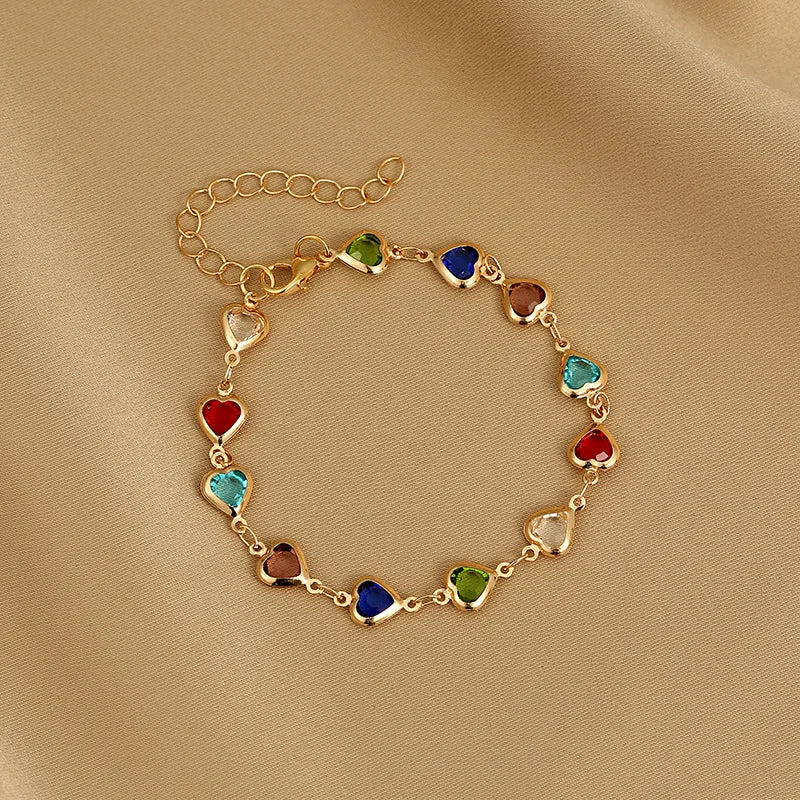 Korean Exquisite Crystal Zircon Colorful Heart Bracelet - LaVie Jewelery