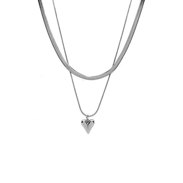 Stainless Steel Heart Pendant Double - layer Necklace Jewelery Set - LaVie Jewelery