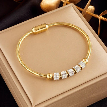 Stainless Steel Gold Color Rhinestone Beaded Bracelet - LaVie Jewelery