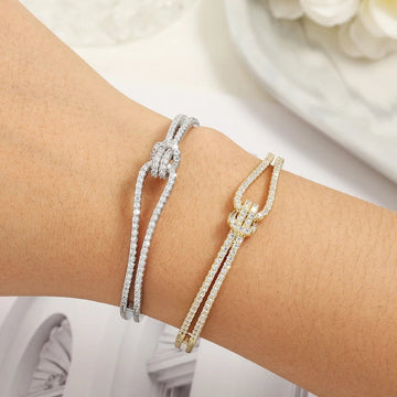 Luxary Silver Gold Color Classic Shiny Knotted Cubic Zirconia Open Bracelets - LaVie Jewelery
