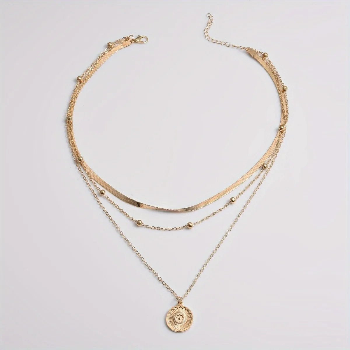 Multi - layer Snake Bone Chain with Round Bead Chain Necklace - LaVie Jewelery
