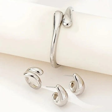 Waterdrop Shaped Open Bracelet Earring Bangle Set - LaVie Jewelery