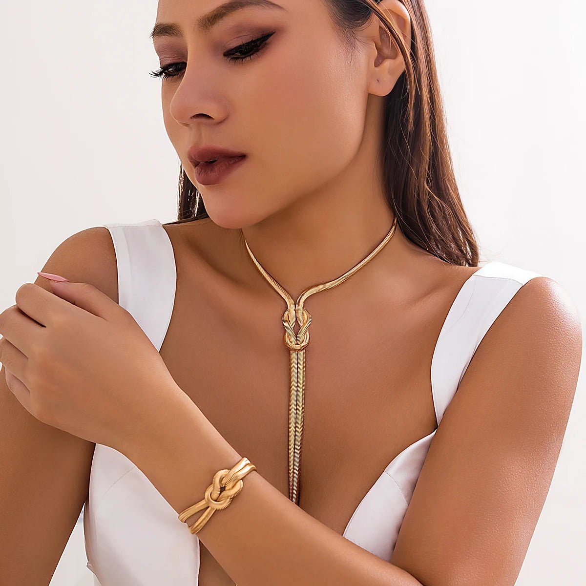 Vintage Goth Tassel Long Snake Twisted Chain Bracelet Necklace Set - LaVie Jewelery