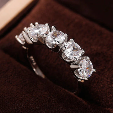 925 Sterling Silver Single Row Elegant Crystal Moissanite Rings - LaVie Jewelery