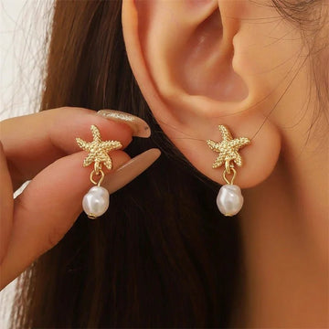 Starfish Pearl Drop Earrings - LaVie Jewelery