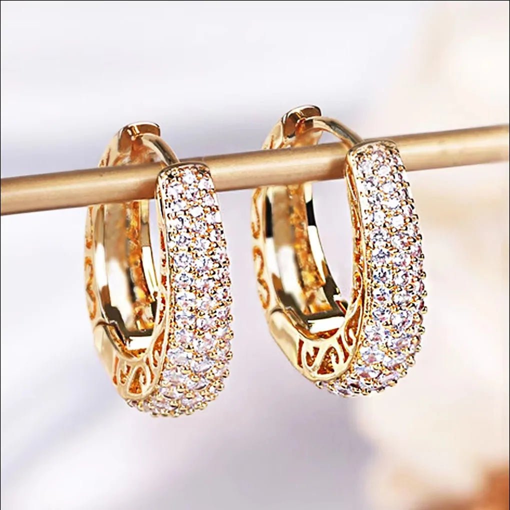 Dazzling Cubic Zirconia Stone Gold Color Hoop Earrings - LaVie Jewelery