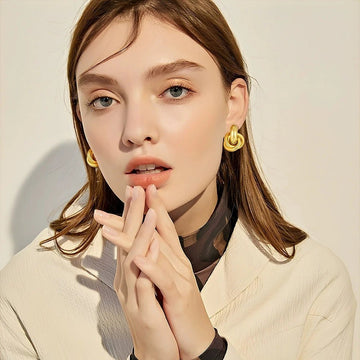 Gold Silver Retro Stud Fashion Round Double Ring Earrings - LaVie Jewelery