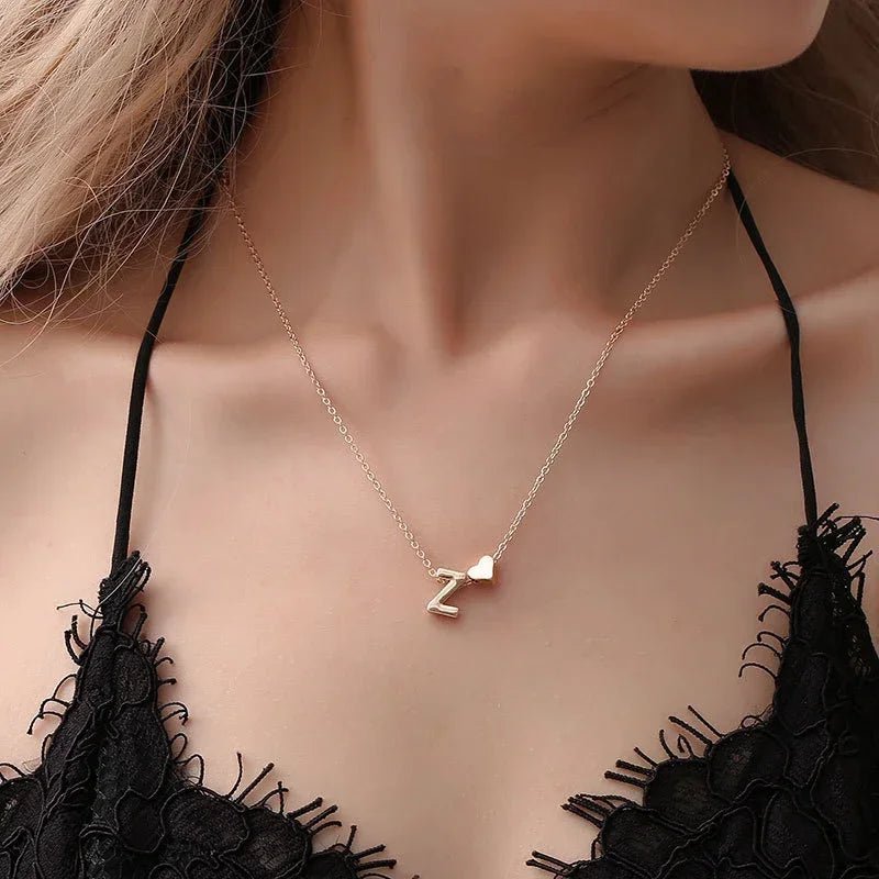 Gold Silver Tiny Heart Letter Name Dainty Necklace - LaVie Jewelery