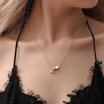 Gold Silver Tiny Heart Letter Name Dainty Necklace - LaVie Jewelery