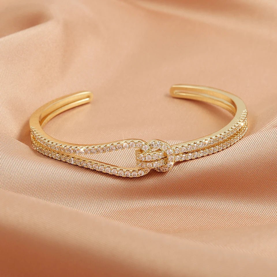 Luxary Silver Gold Color Classic Shiny Knotted Cubic Zirconia Open Bracelets - LaVie Jewelery
