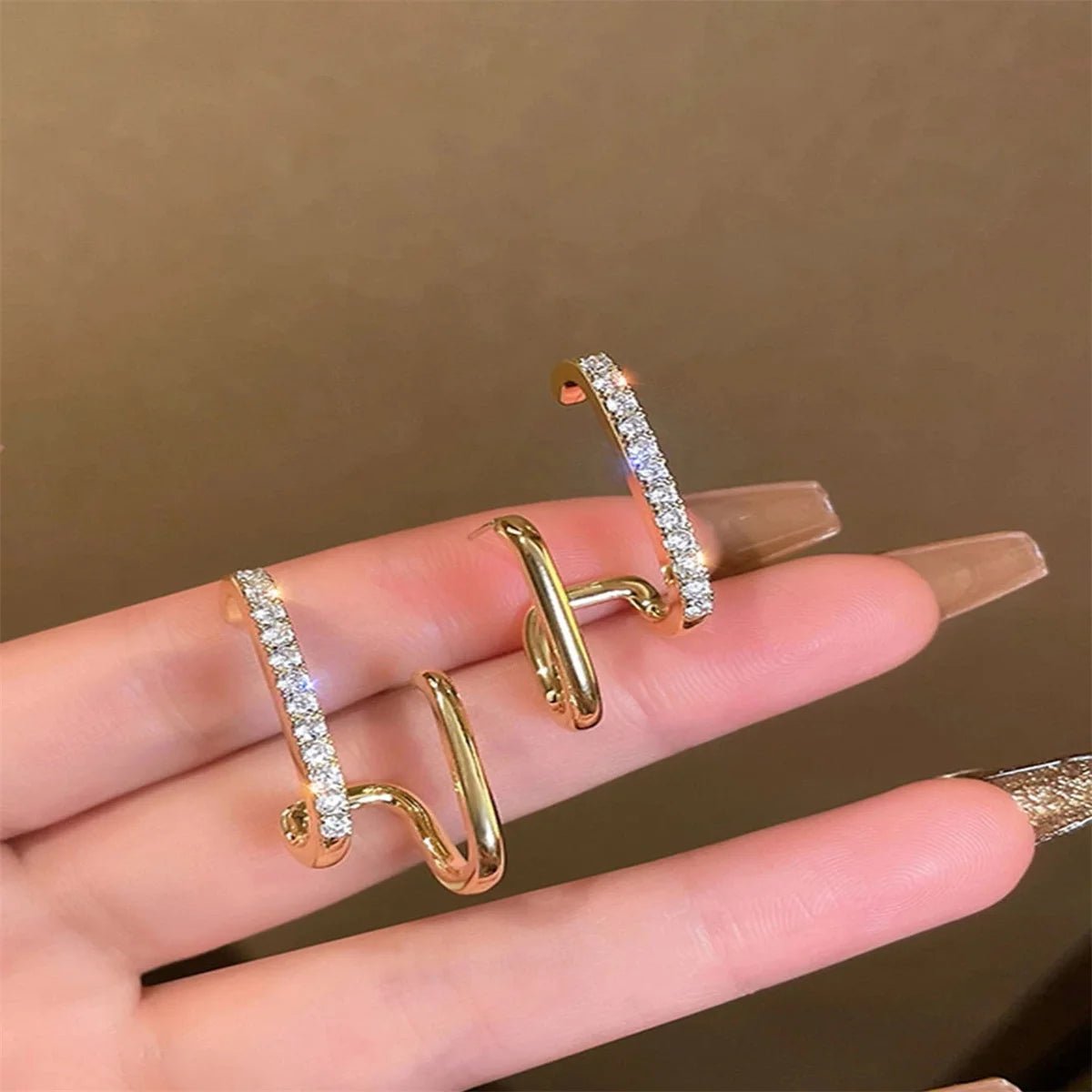 Korean Luxury Crystal Irregular U - shaped Gold Color Earrings - LaVie Jewelery