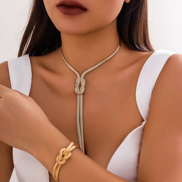 Vintage Goth Tassel Long Snake Twisted Chain Bracelet Necklace Set - LaVie Jewelery