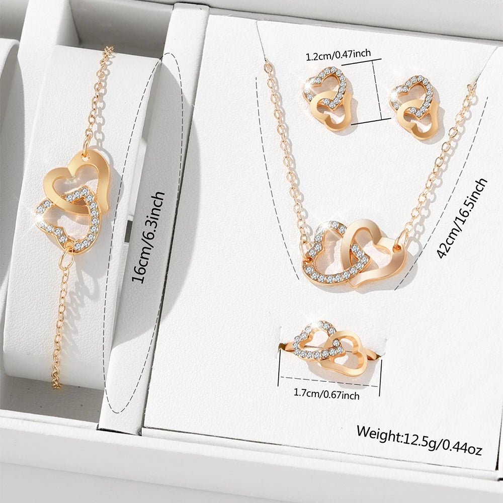 Elegant Gold Rhinestone Heart Shaped Jewelery Set - LaVie Jewelery