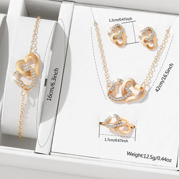 Elegant Gold Rhinestone Heart Shaped Jewelery Set - LaVie Jewelery