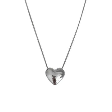 Korean Silver Color Snake Bone Chain w Heart Pendant Choker Necklace - LaVie Jewelery