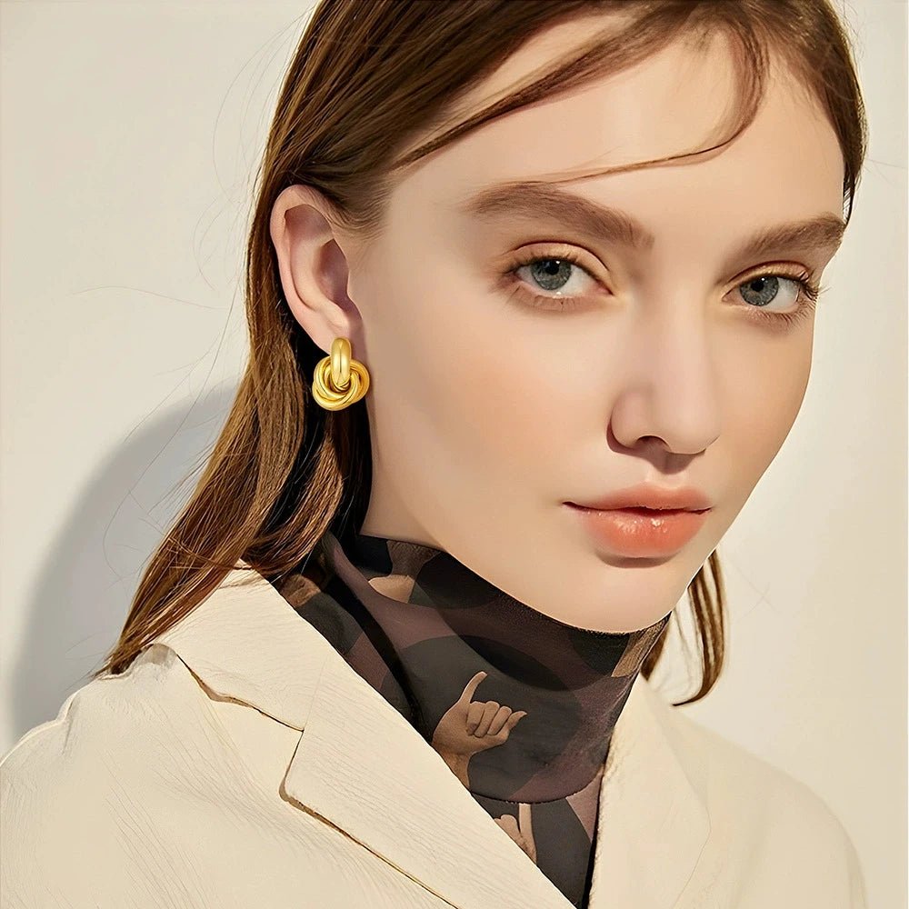 Gold Silver Retro Stud Fashion Round Double Ring Earrings - LaVie Jewelery