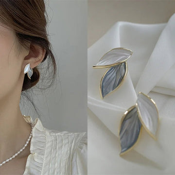 Korean Trendy Fresh Lovely Sweet Grey Leaf Stud Earrings - LaVie Jewelery