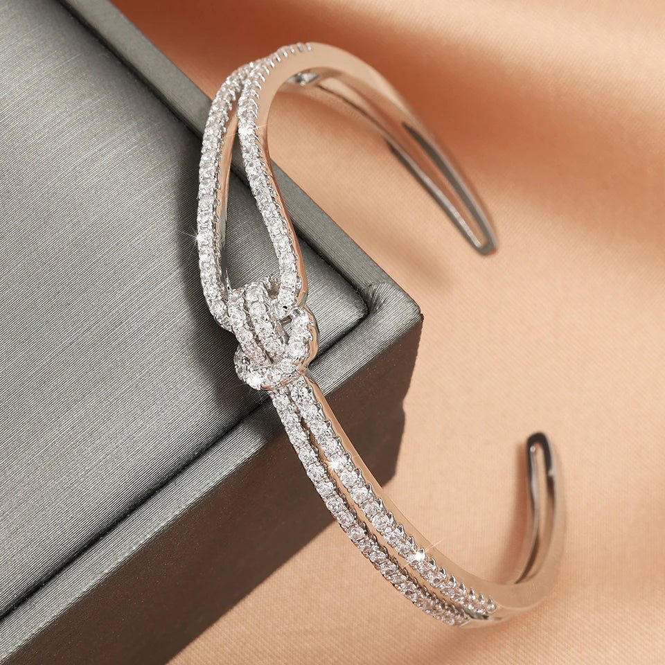 Luxary Silver Gold Color Classic Shiny Knotted Cubic Zirconia Open Bracelets - LaVie Jewelery