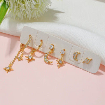 Gold Plated Cubic Zirconia Star Moon Dangle Earrings Set - LaVie Jewelery