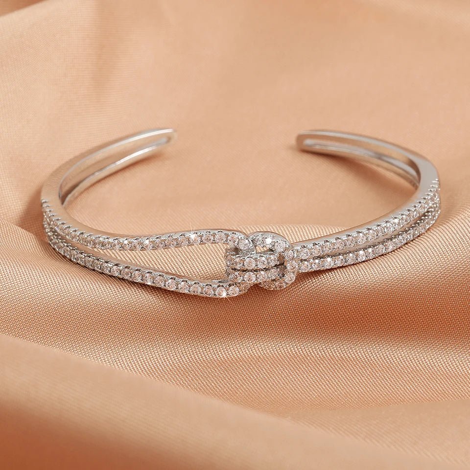 Luxary Silver Gold Color Classic Shiny Knotted Cubic Zirconia Open Bracelets - LaVie Jewelery