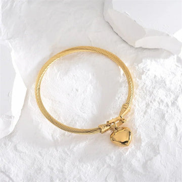 18k Gold Stainless Steel Heart Pendant Charm Bangle Bracelets - LaVie Jewelery