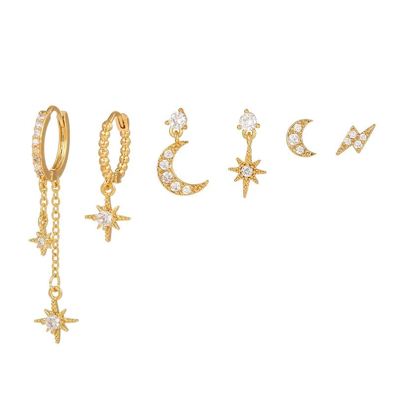 Gold Plated Cubic Zirconia Star Moon Dangle Earrings Set - LaVie Jewelery