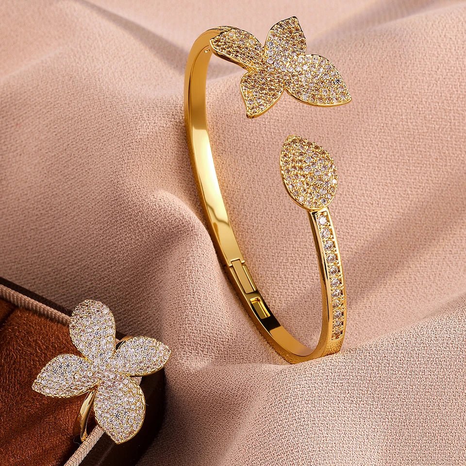 Luxury Silver Color Flower Leaf Adjustable Jewelry Set - LaVie Jewelery