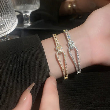 Luxary Silver Gold Color Classic Shiny Knotted Cubic Zirconia Open Bracelets - LaVie Jewelery