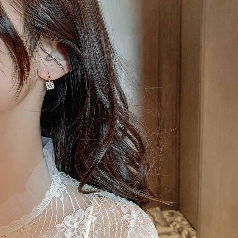 Square Crystal Stone in Gold Plated Hook Earrings - LaVie Jewelery