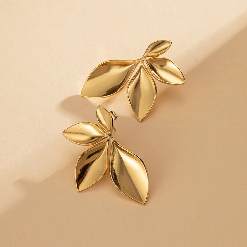 Stainless Steel Leaves Flower Stud Earrings - LaVie Jewelery