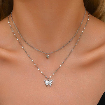 Lats Sparkling Double Layer Butterfly Collar Chain Necklace - LaVie Jewelery