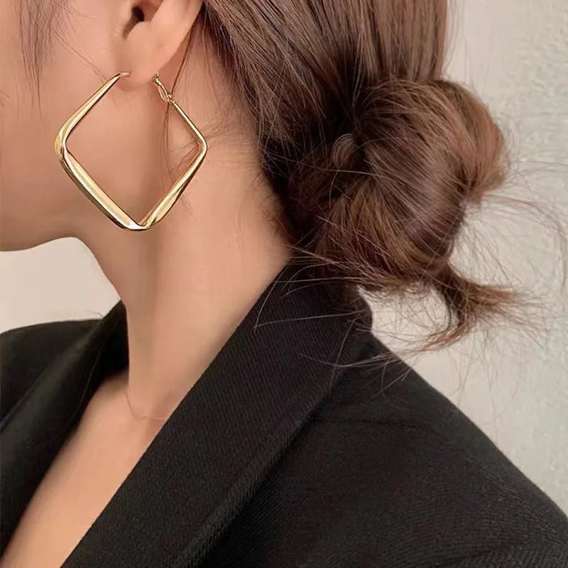 Irregular Circle Gold Color Square Hoop Earrings - LaVie Jewelery
