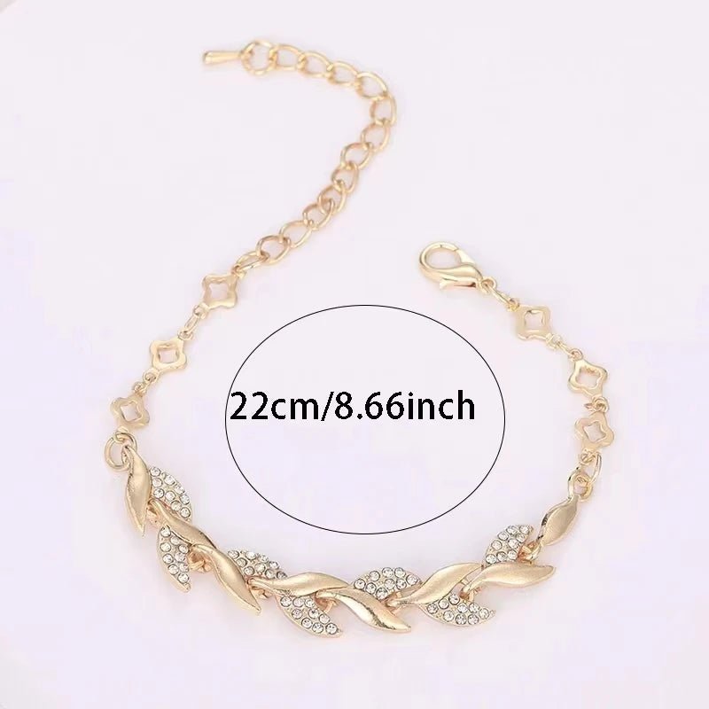 Gold Colour Twisted Crystal Stone Leaf Bracelet - LaVie Jewelery