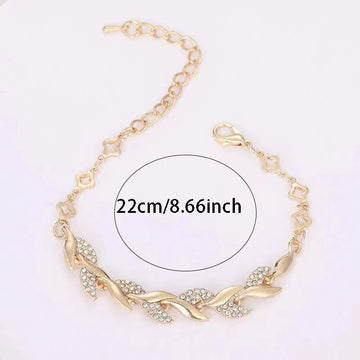 Gold Color Leaf Twisted Crystal Stone Bracelet - LaVie Jewelery