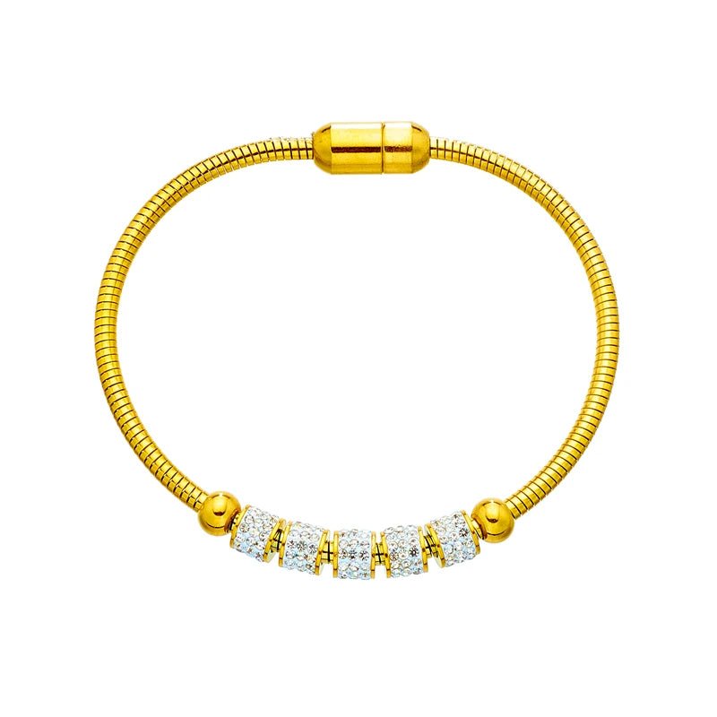 Stainless Steel Gold Color Rhinestone Beaded Bracelet - LaVie Jewelery