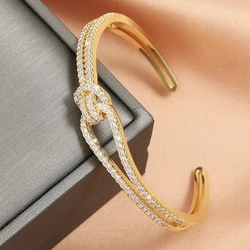 Luxary Silver Gold Color Classic Shiny Knotted Cubic Zirconia Open Bracelets - LaVie Jewelery