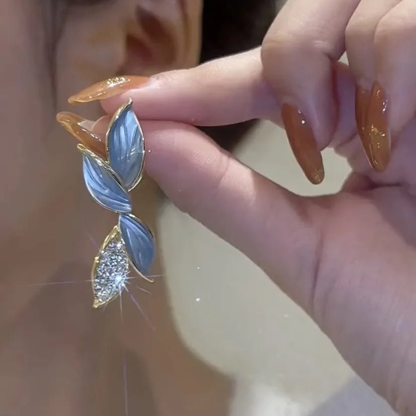 Korean Trendy Fresh Lovely Sweet Grey Leaf Stud Earrings - LaVie Jewelery