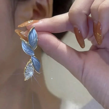 Korean Trendy Fresh Lovely Sweet Grey Leaf Stud Earrings - LaVie Jewelery